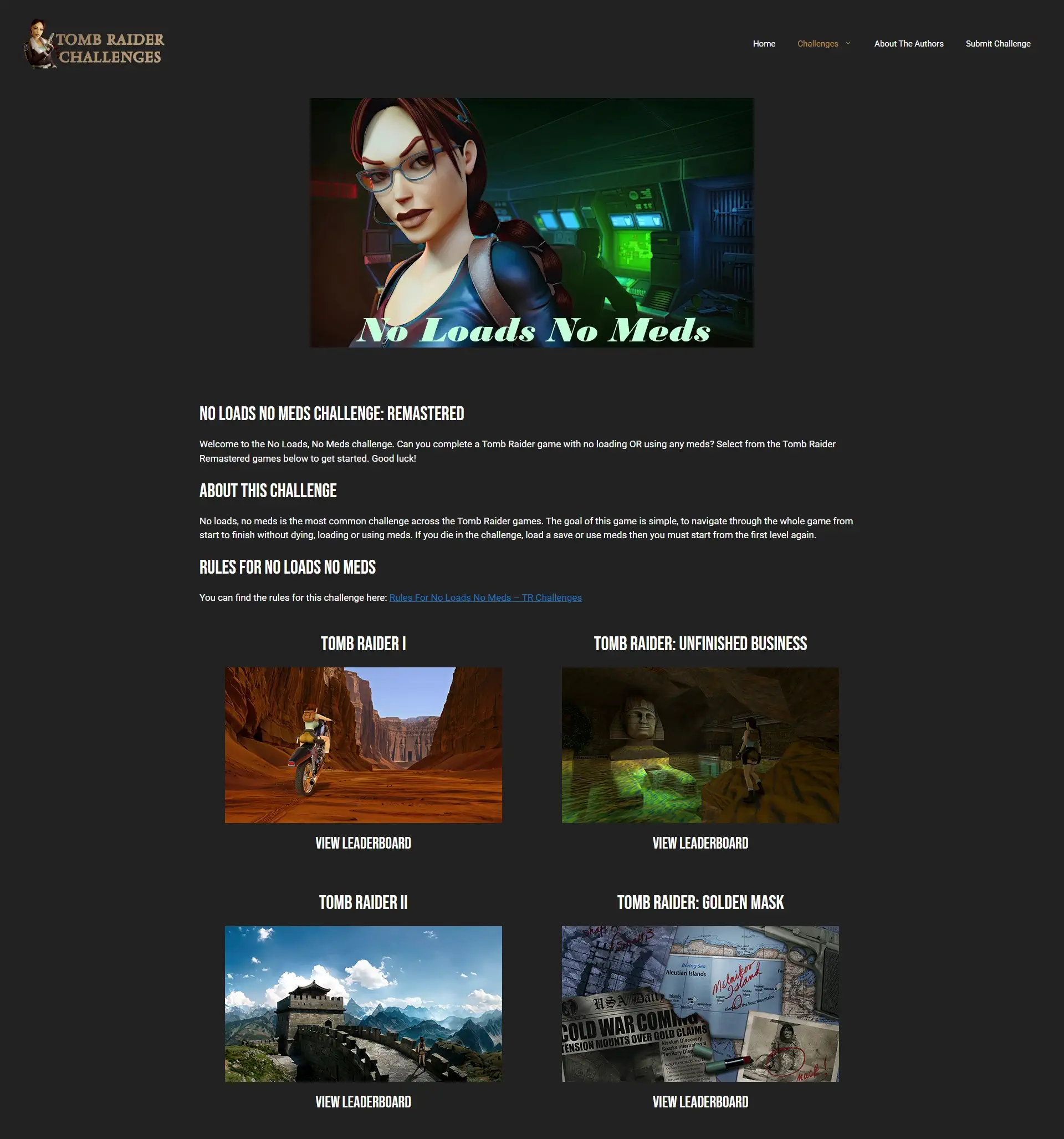 TR Challenges sub page - WordPress management